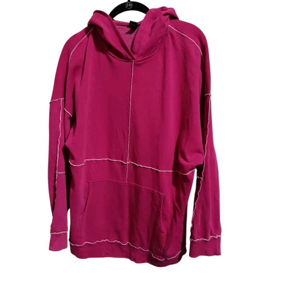 Wild Fable Seamed French Terry Hoodie Sweatshirt in Magenta - Picture 5 of 9